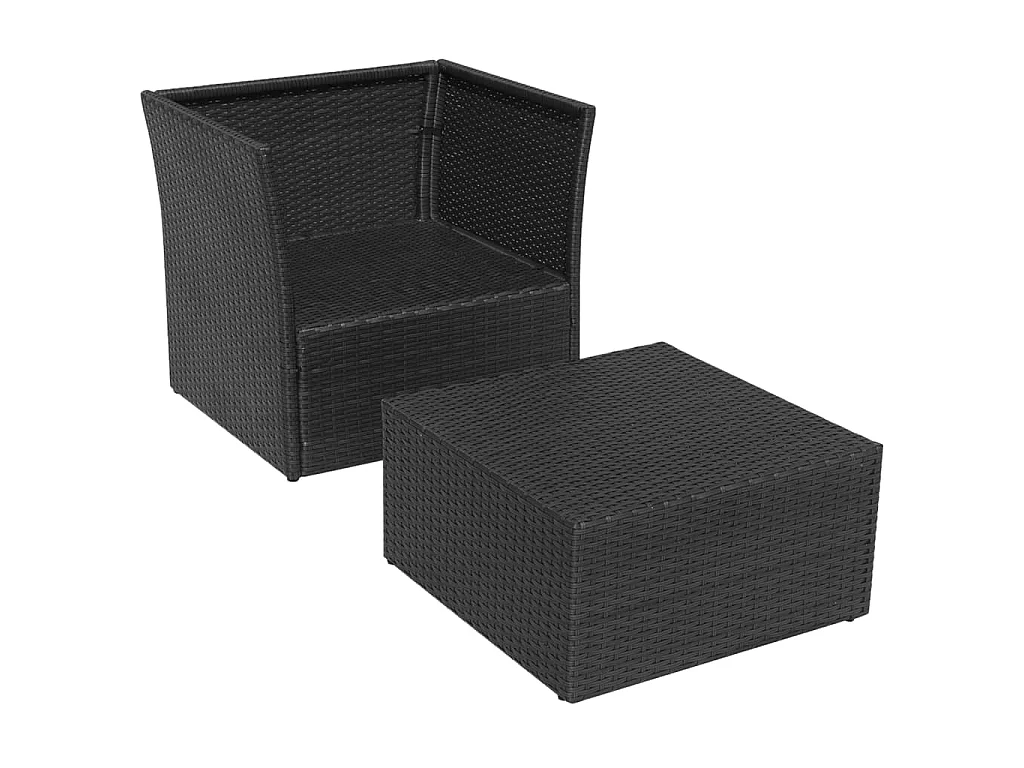 Chaise de jardin avec tabouret Noir Résine tressée