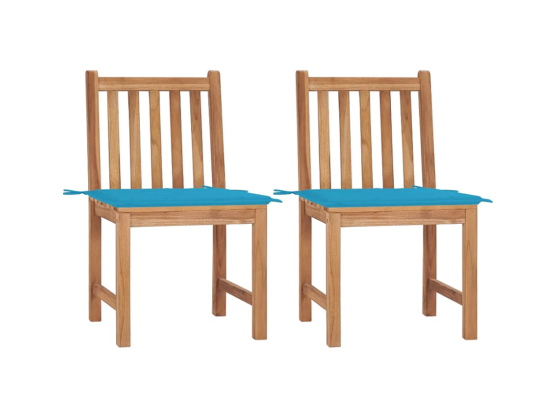 Chaises de jardin lot de 2 avec coussins Bois de teck massif
