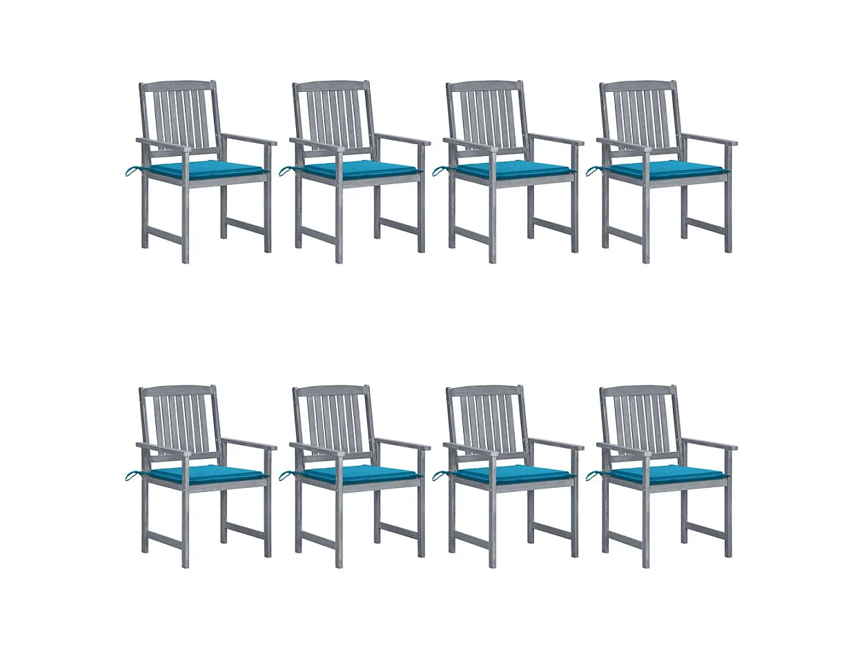 Chaises de jardin et coussins lot de 8 Bois acacia solide Gris