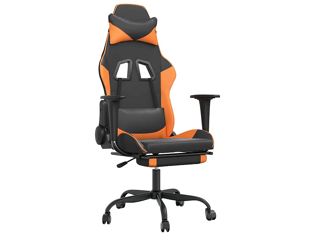 Massage gamestoel met voetensteun kunstleer zwart en oranje