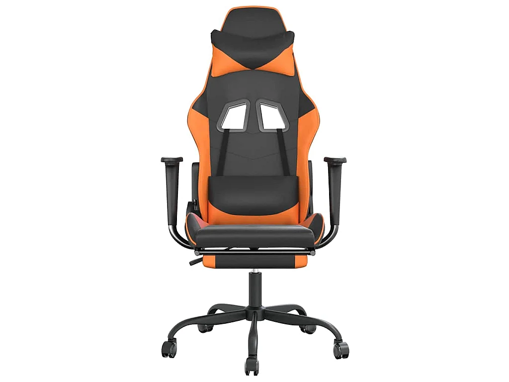 Massage gamestoel met voetensteun kunstleer zwart en oranje