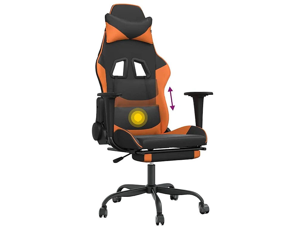 Massage gamestoel met voetensteun kunstleer zwart en oranje