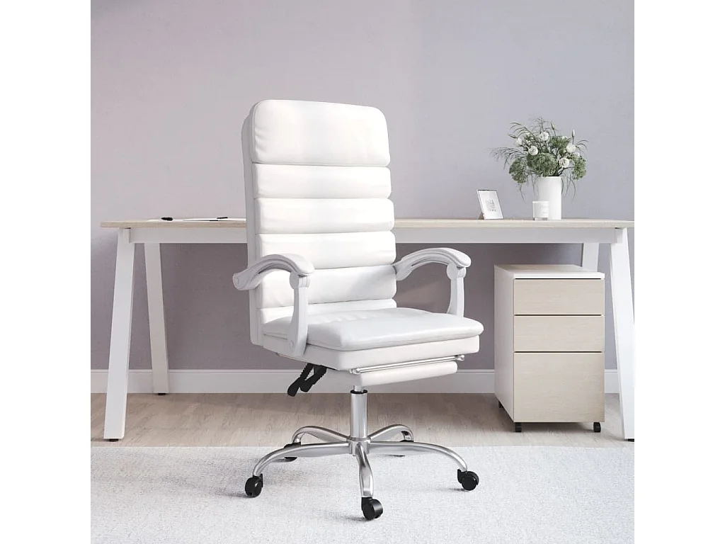 Silla de oficina reclinable masaje cuero sintético blanco
