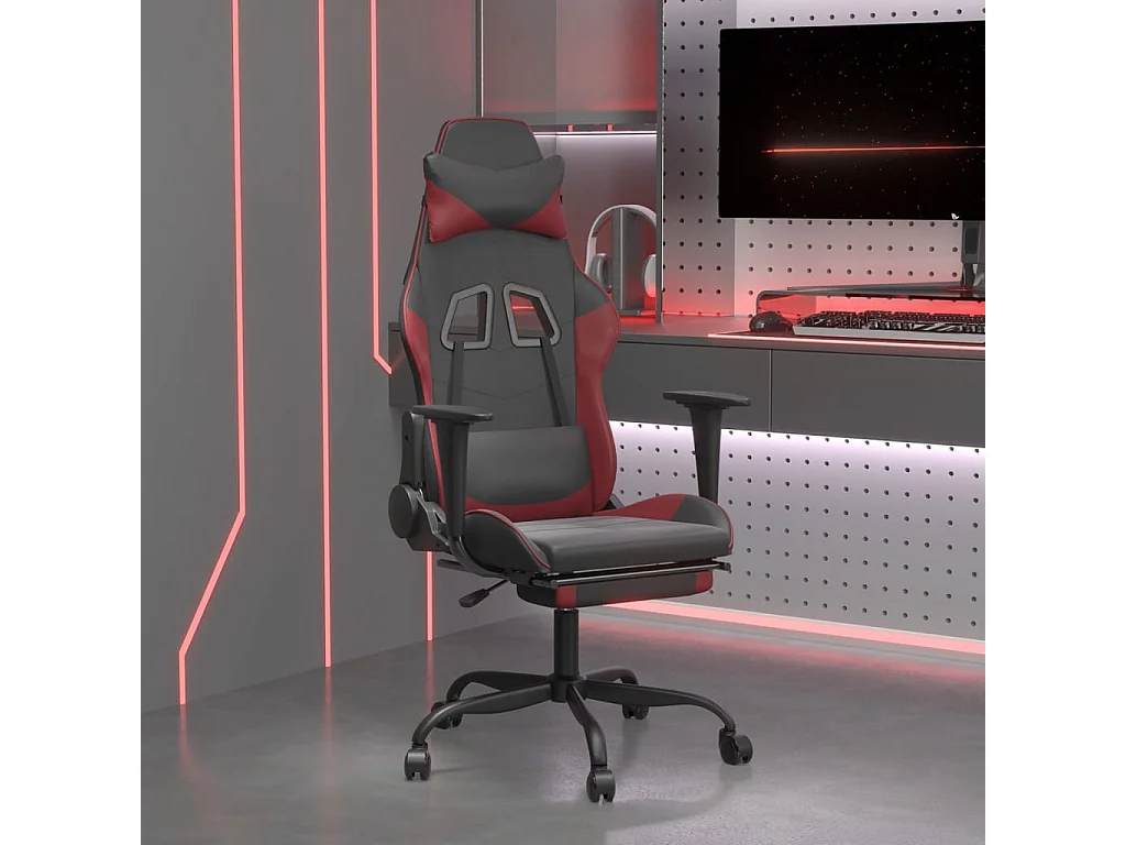 Gaming-Stuhl mit Massage & Fußstütze Schwarz Weinrot Kunstleder