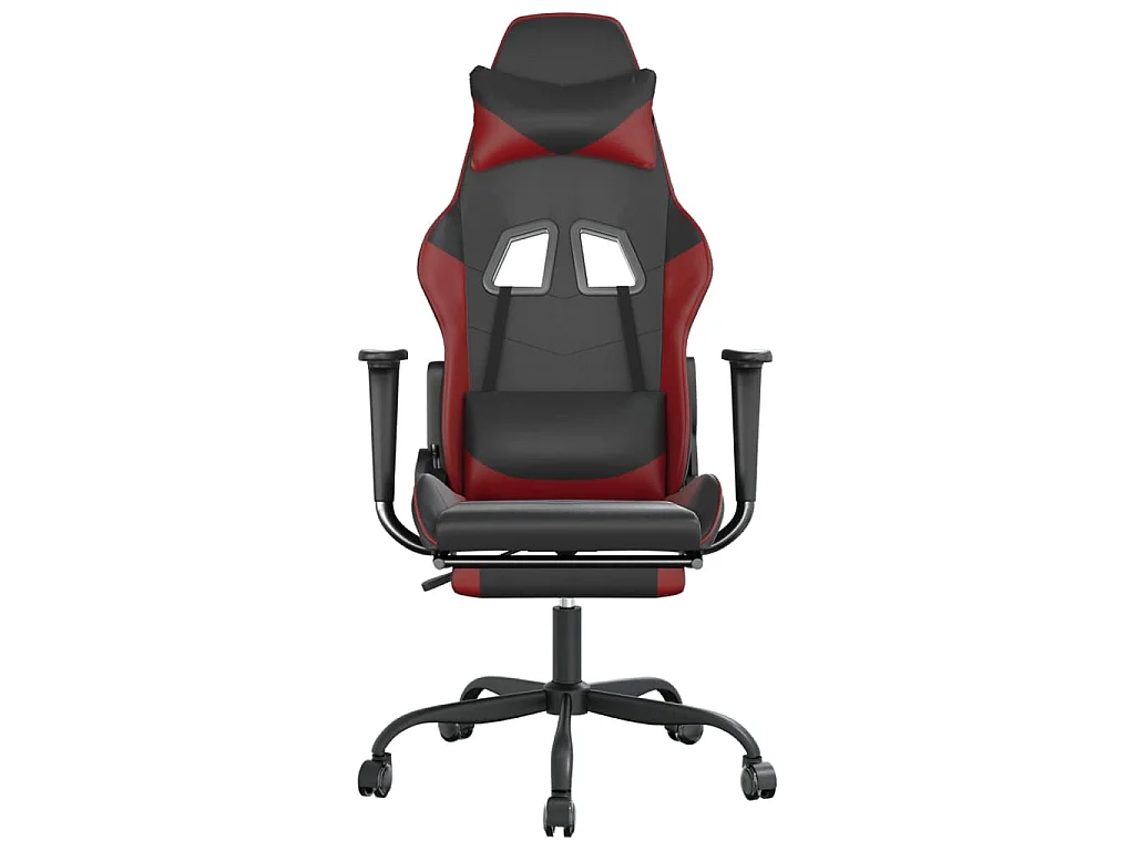 Gaming-Stuhl mit Massage & Fußstütze Schwarz Weinrot Kunstleder