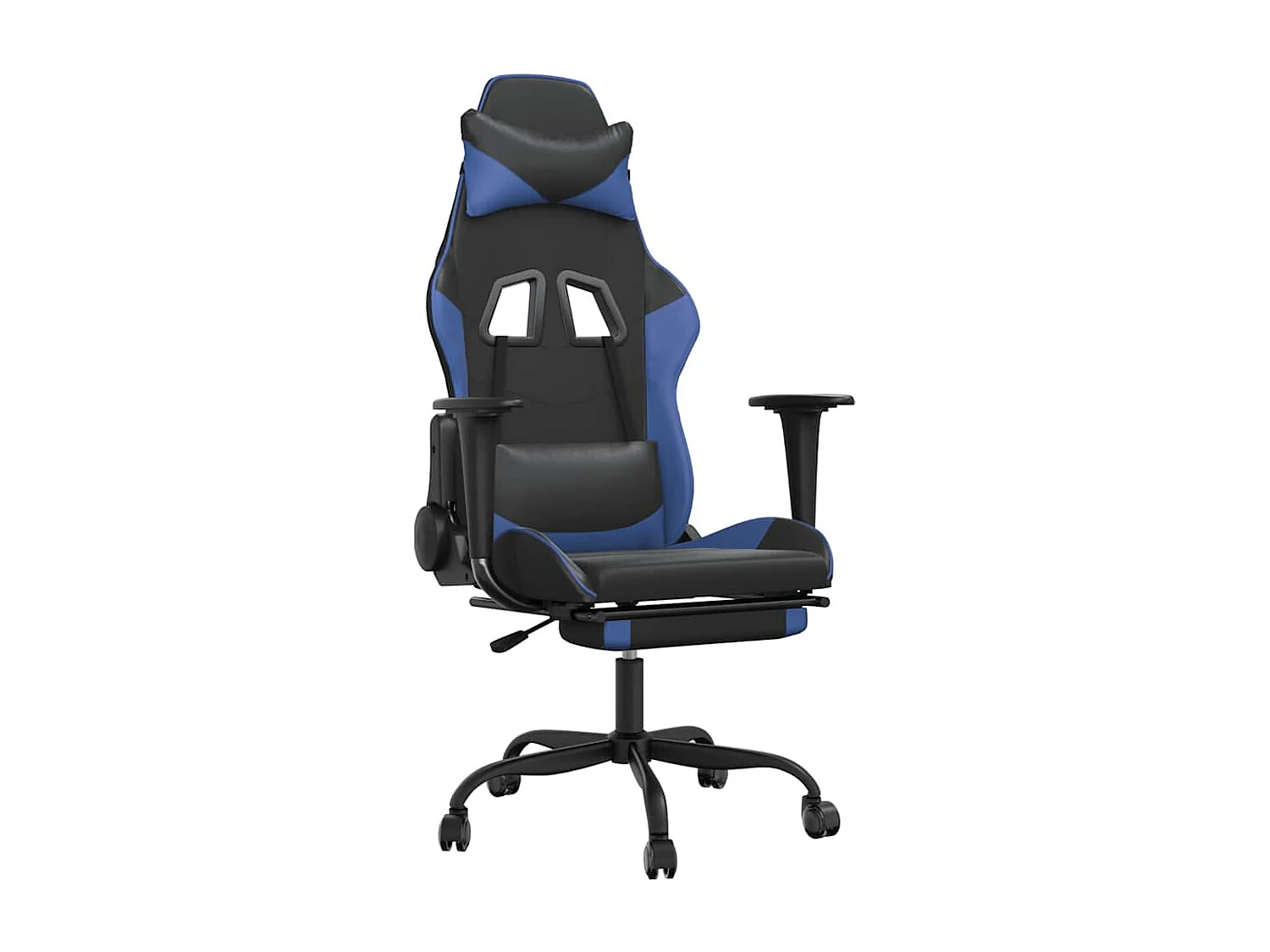 Chaise de jeu de massage et repose-pied Noir et bleu Similicuir