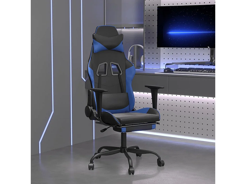 Chaise de jeu de massage et repose-pied Noir et bleu Similicuir