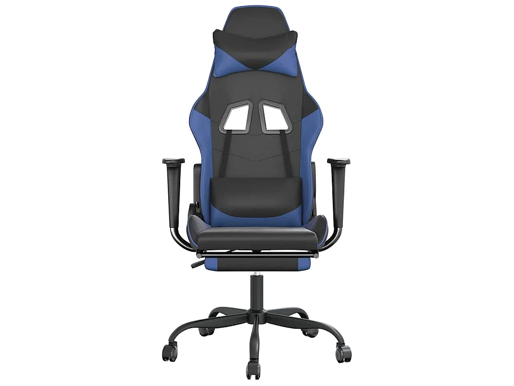 Chaise de jeu de massage et repose-pied Noir et bleu Similicuir