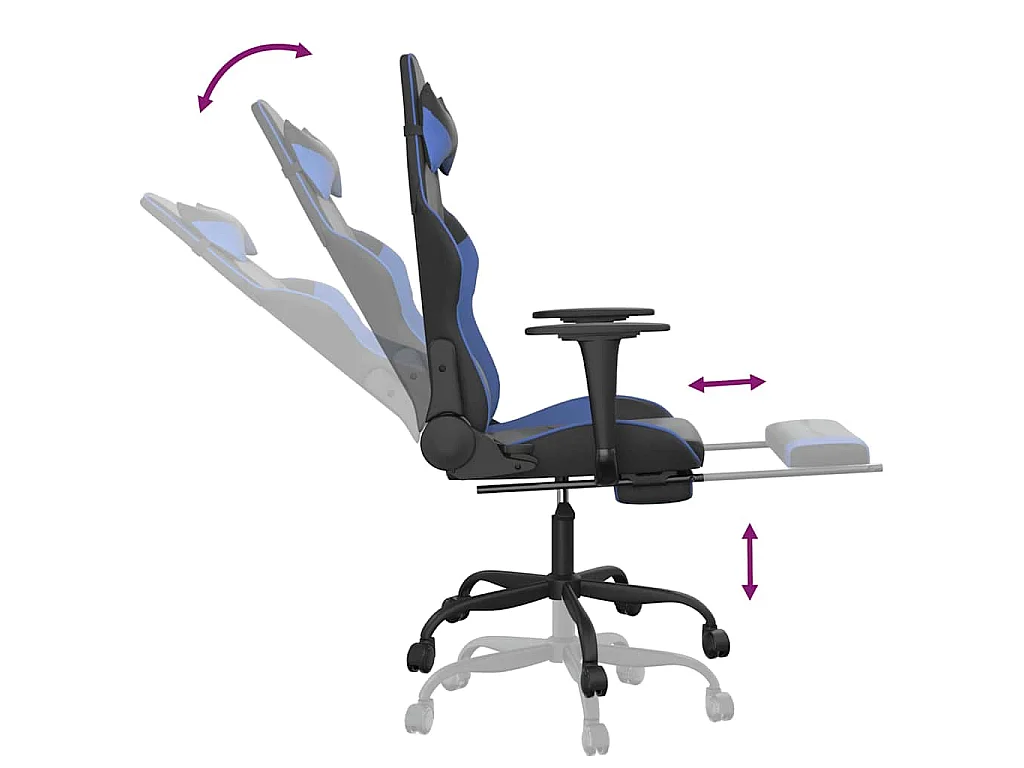 Chaise de jeu de massage et repose-pied Noir et bleu Similicuir