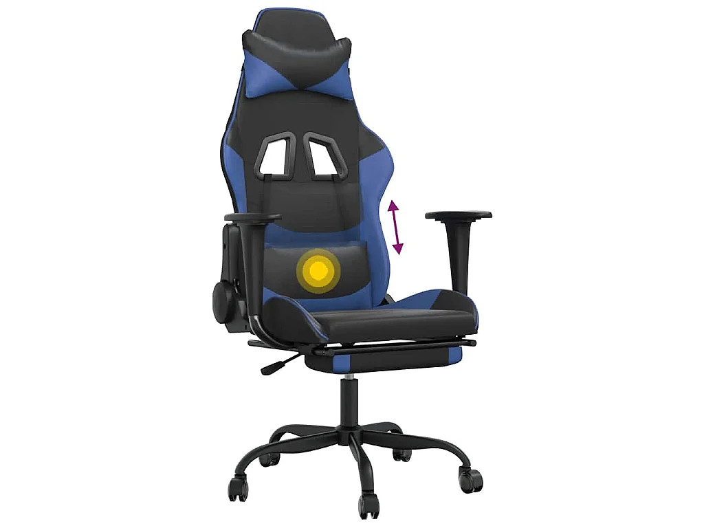Chaise de jeu de massage et repose-pied Noir et bleu Similicuir