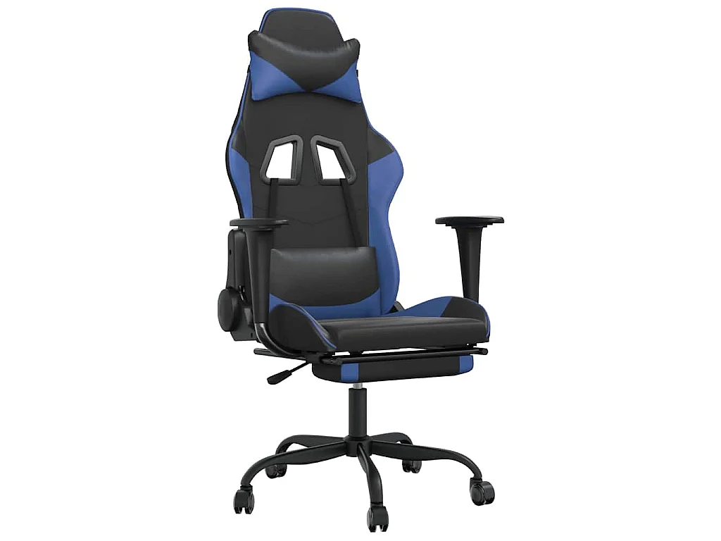 Massage gamestoel met voetensteun kunstleer zwart en blauw