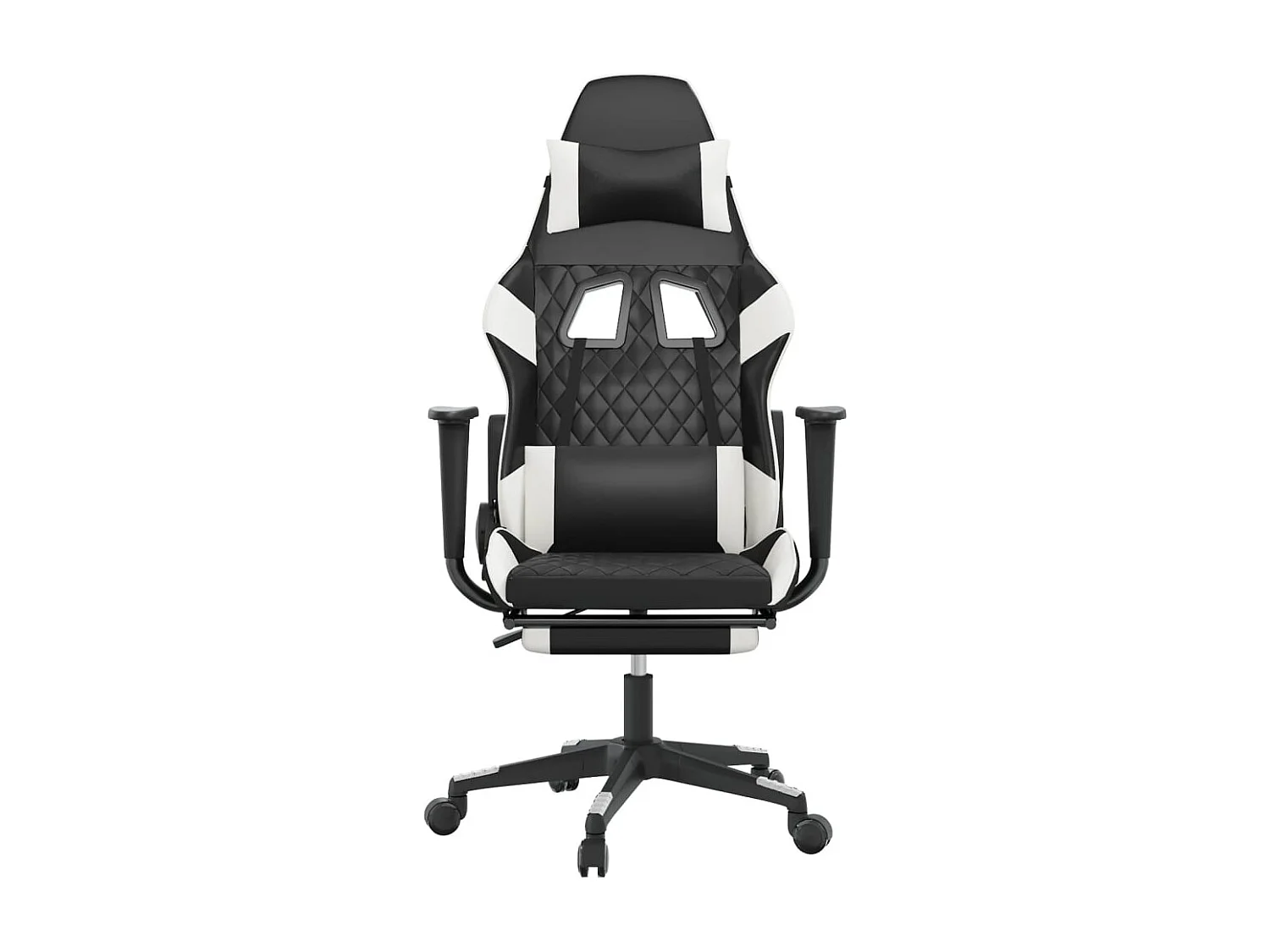Gaming-Stuhl mit Massage & Fußstütze Schwarz & Weiß Kunstleder