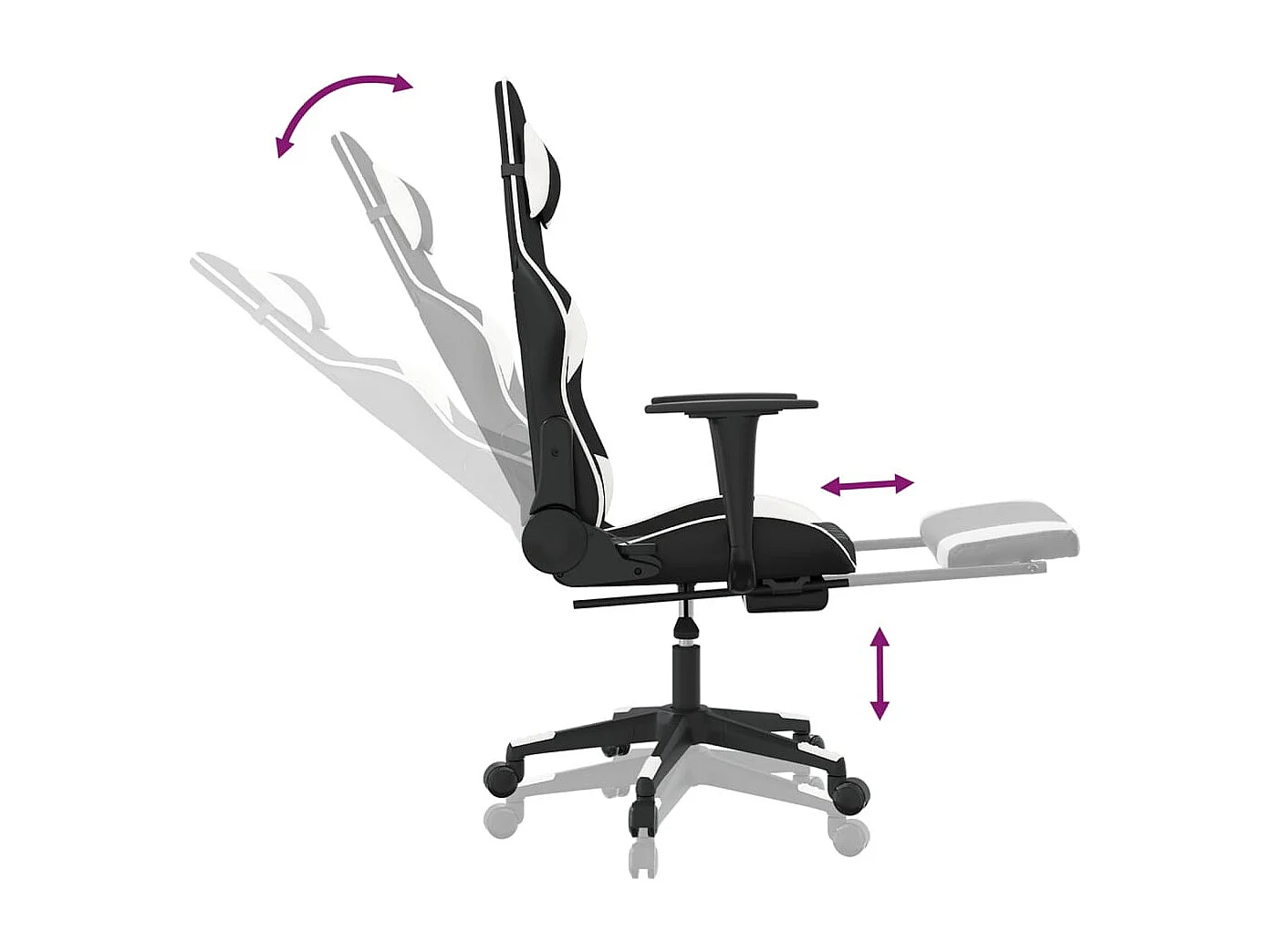 Gaming-Stuhl mit Massage & Fußstütze Schwarz & Weiß Kunstleder