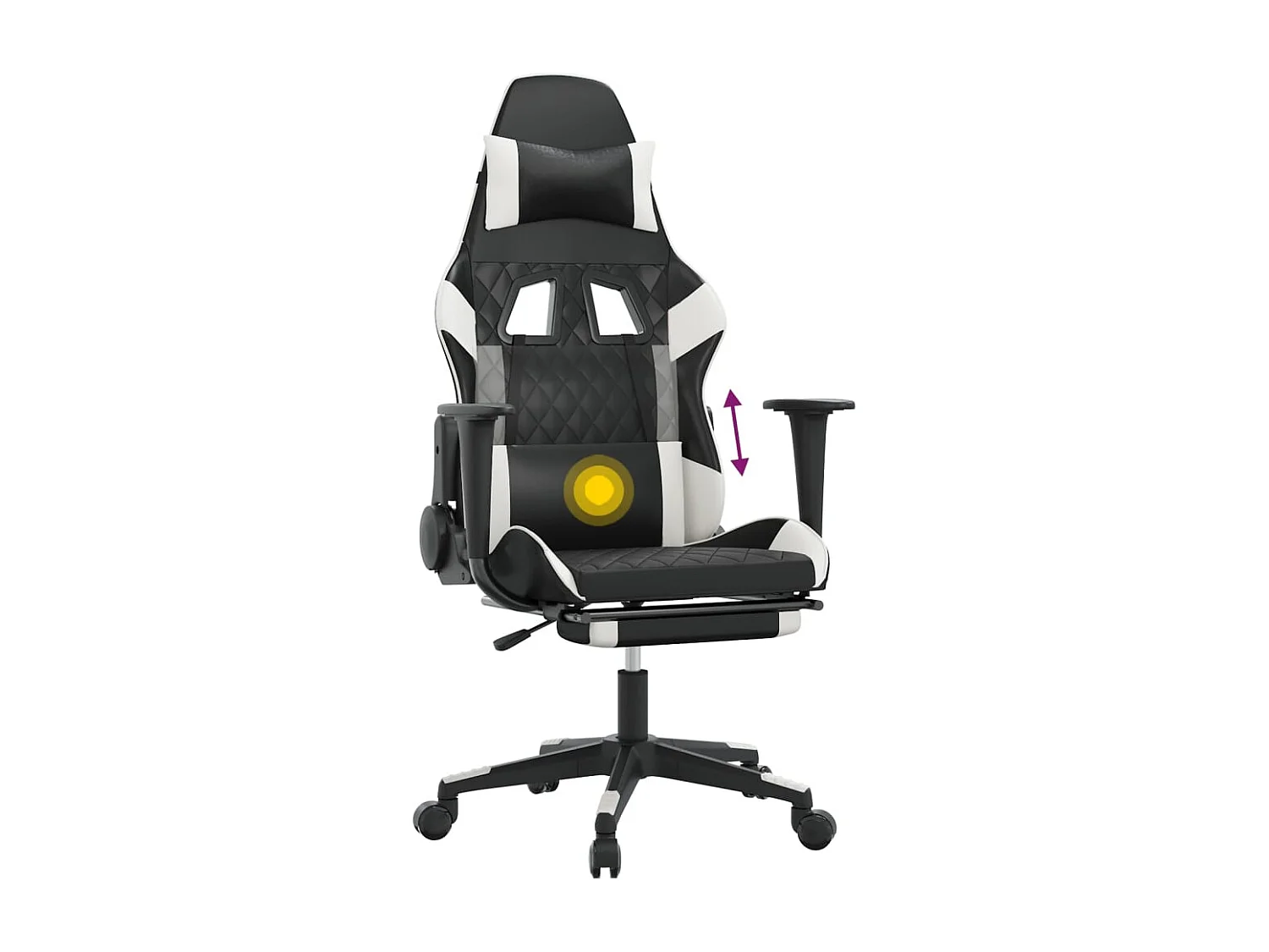 Gaming-Stuhl mit Massage & Fußstütze Schwarz & Weiß Kunstleder