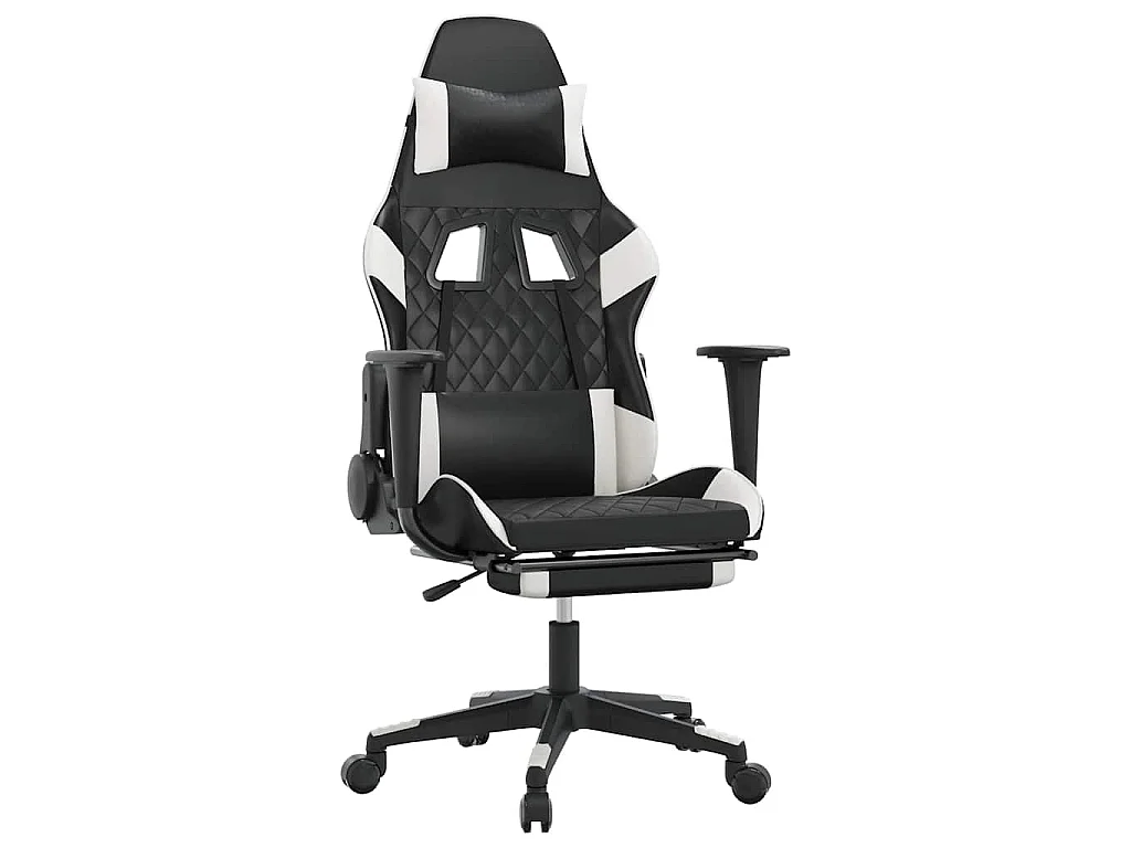 Chaise de jeu de massage avec repose-pied Noir&Blanc Similicuir