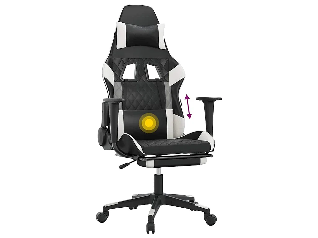 Chaise de jeu de massage avec repose-pied Noir&Blanc Similicuir