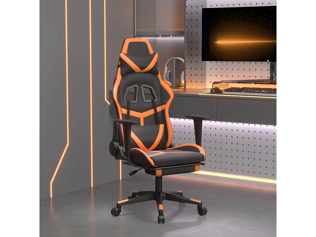 Sedia da Gaming con Poggiapiedi Nero e Arancione in Similpelle