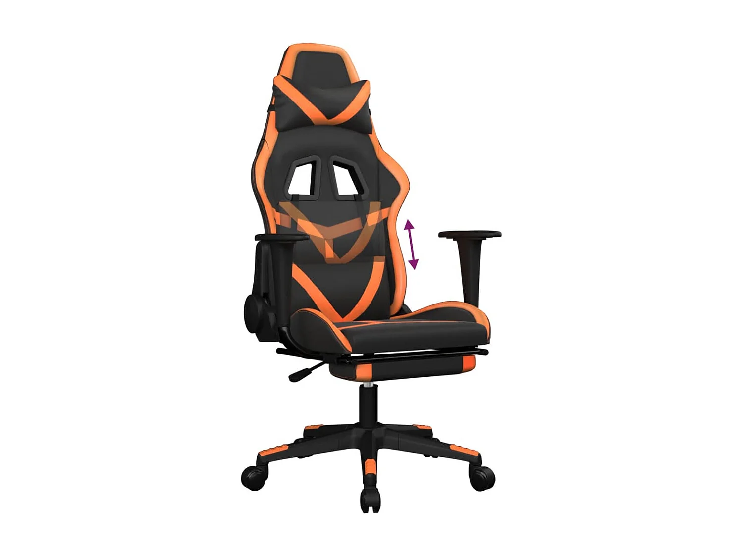 Sedia da Gaming con Poggiapiedi Nero e Arancione in Similpelle