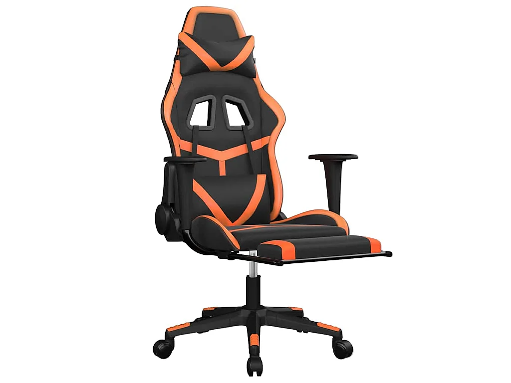 Gamestoel met voetensteun kunstleer zwart en oranje