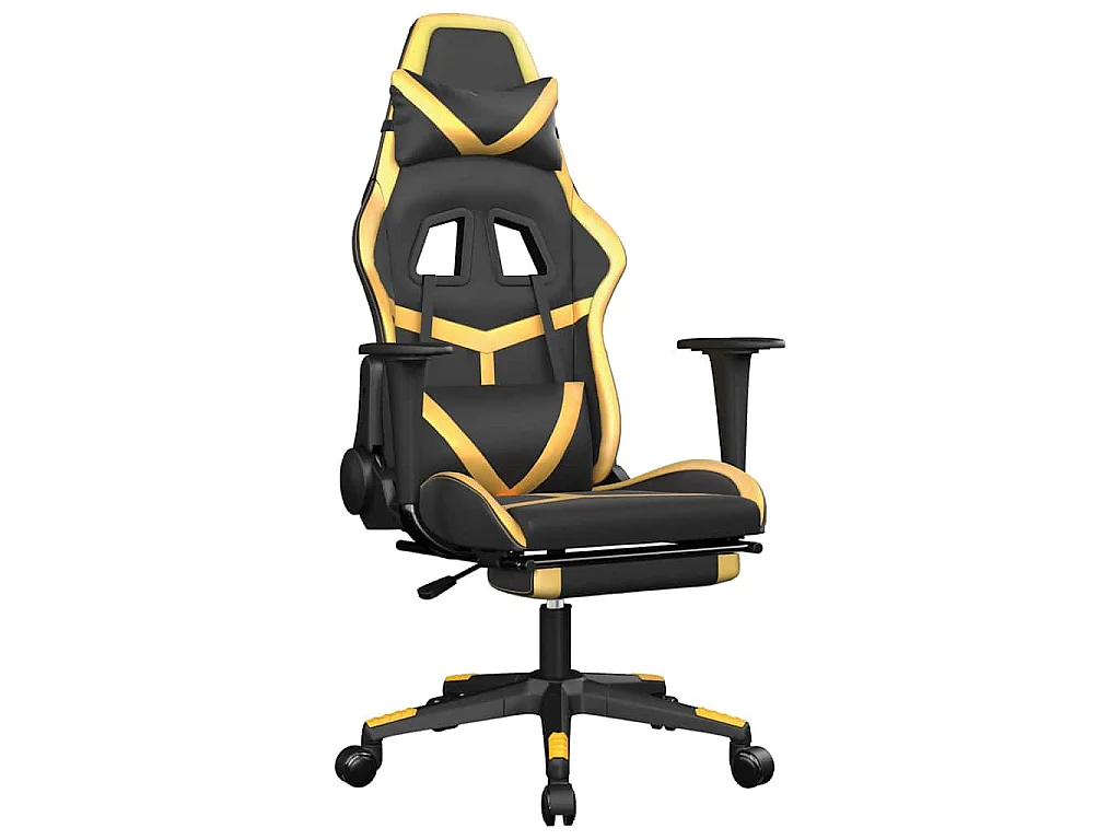 Chaise de jeu de massage avec repose-pied Noir&Doré Similicuir