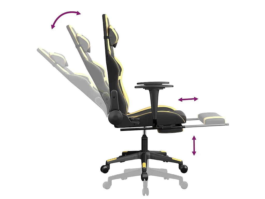 Chaise de jeu de massage avec repose-pied Noir&Doré Similicuir
