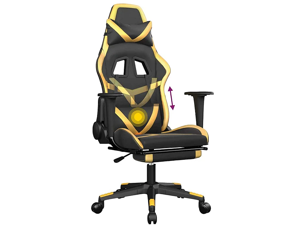 Chaise de jeu de massage avec repose-pied Noir&Doré Similicuir