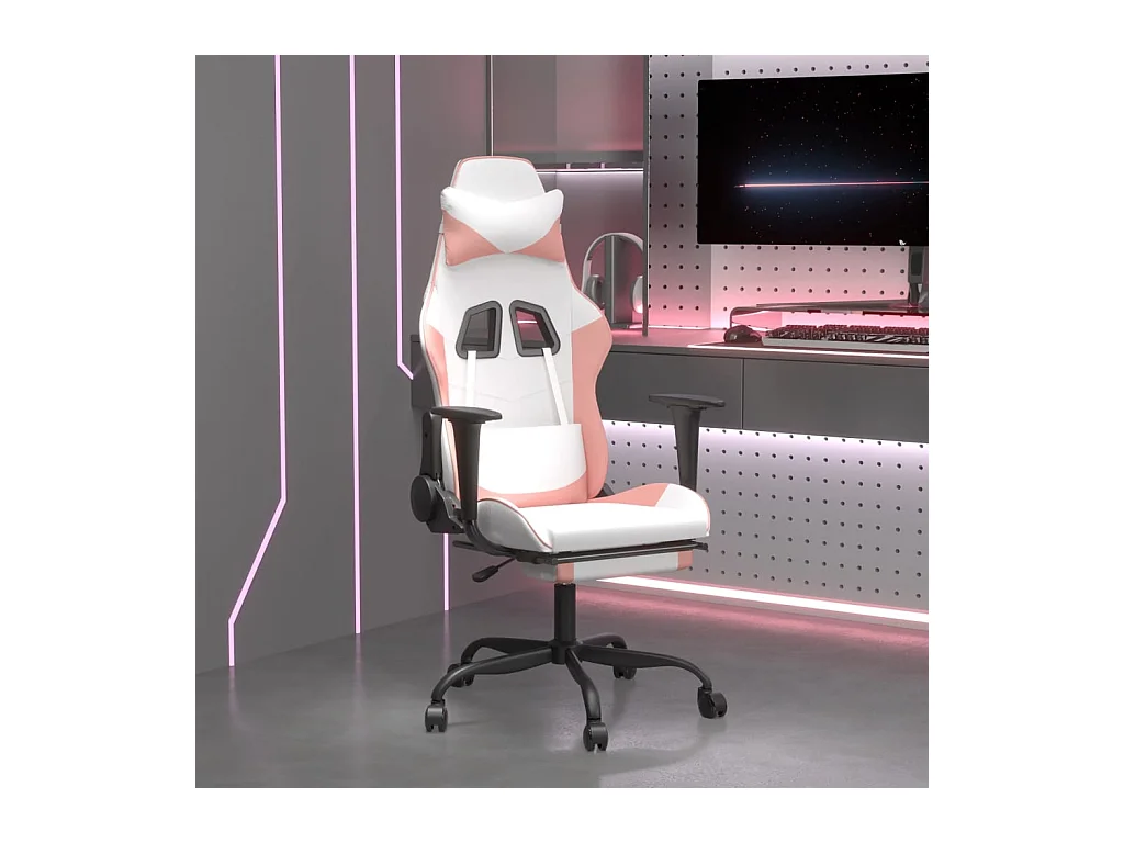 Chaise de jeu avec repose-pied Blanc et rose Similicuir