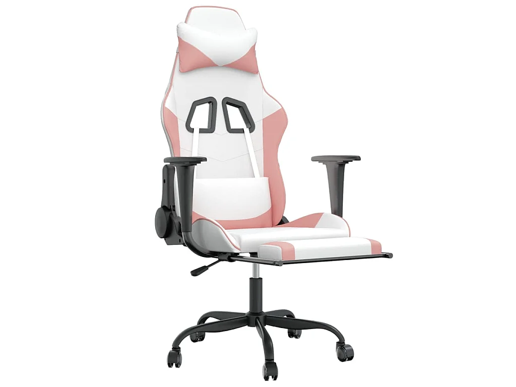 Gaming-Stuhl mit Fußstütze Weiß und Rosa Kunstleder