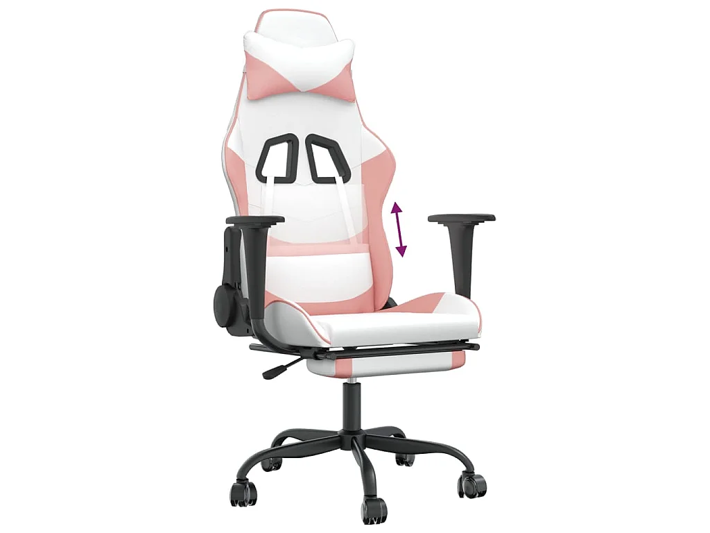 Gaming-Stuhl mit Fußstütze Weiß und Rosa Kunstleder