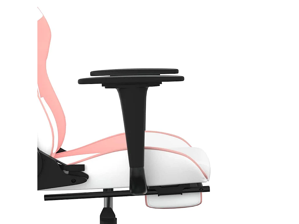 Cadeira gaming com apoio p/ pés couro artificial branco e rosa