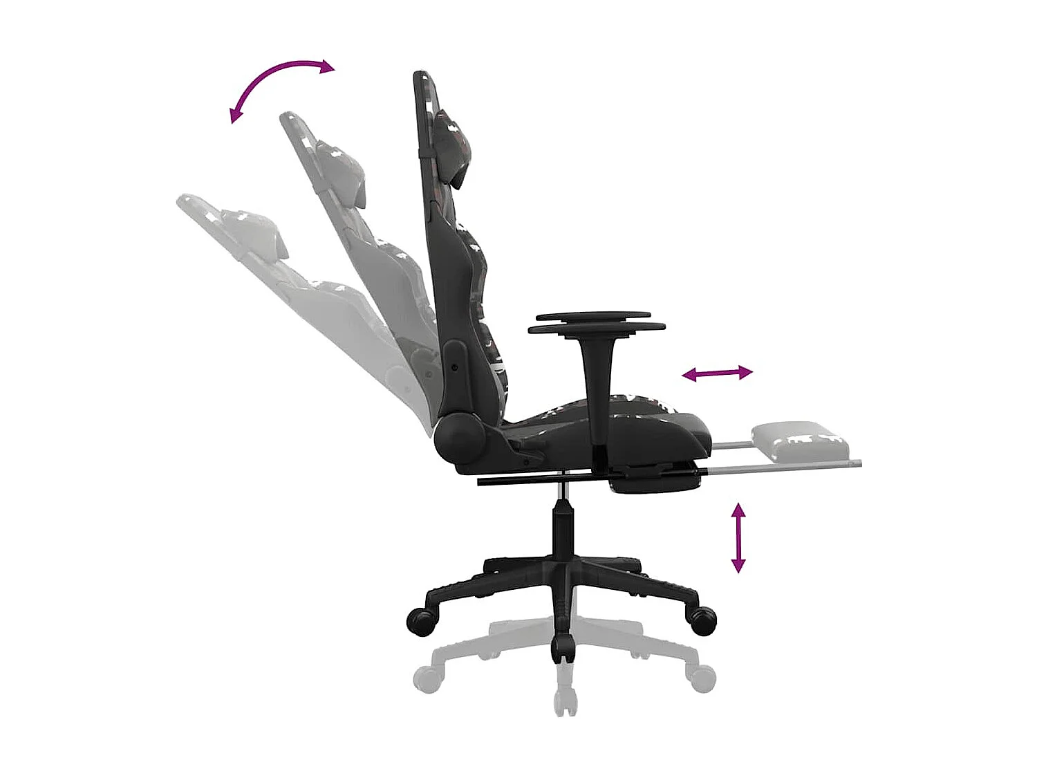 Sedia Gaming Massaggio Poggiapiedi Nero e Mimetico Similpelle