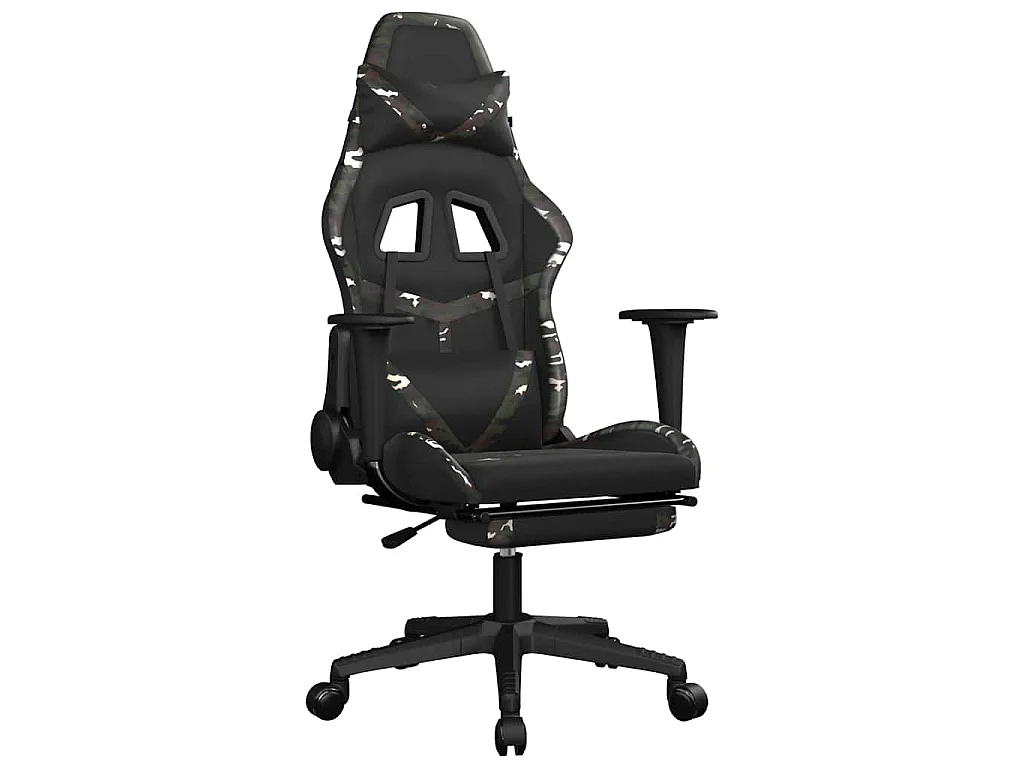 Sedia Gaming Massaggio Poggiapiedi Nero e Mimetico Similpelle