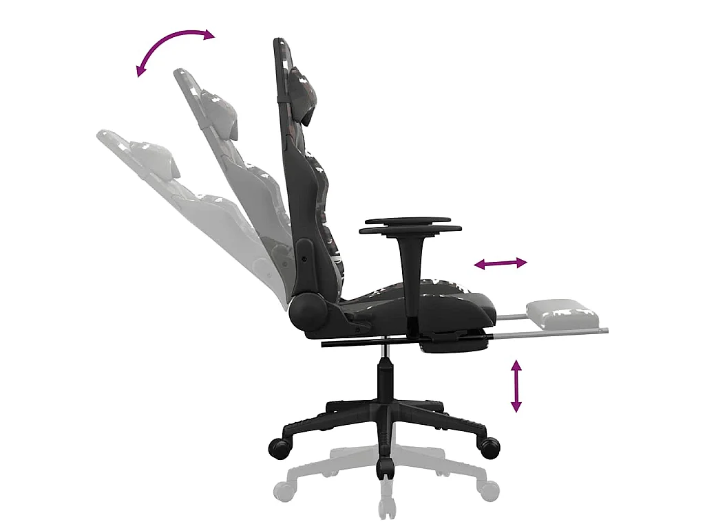 Sedia Gaming Massaggio Poggiapiedi Nero e Mimetico Similpelle