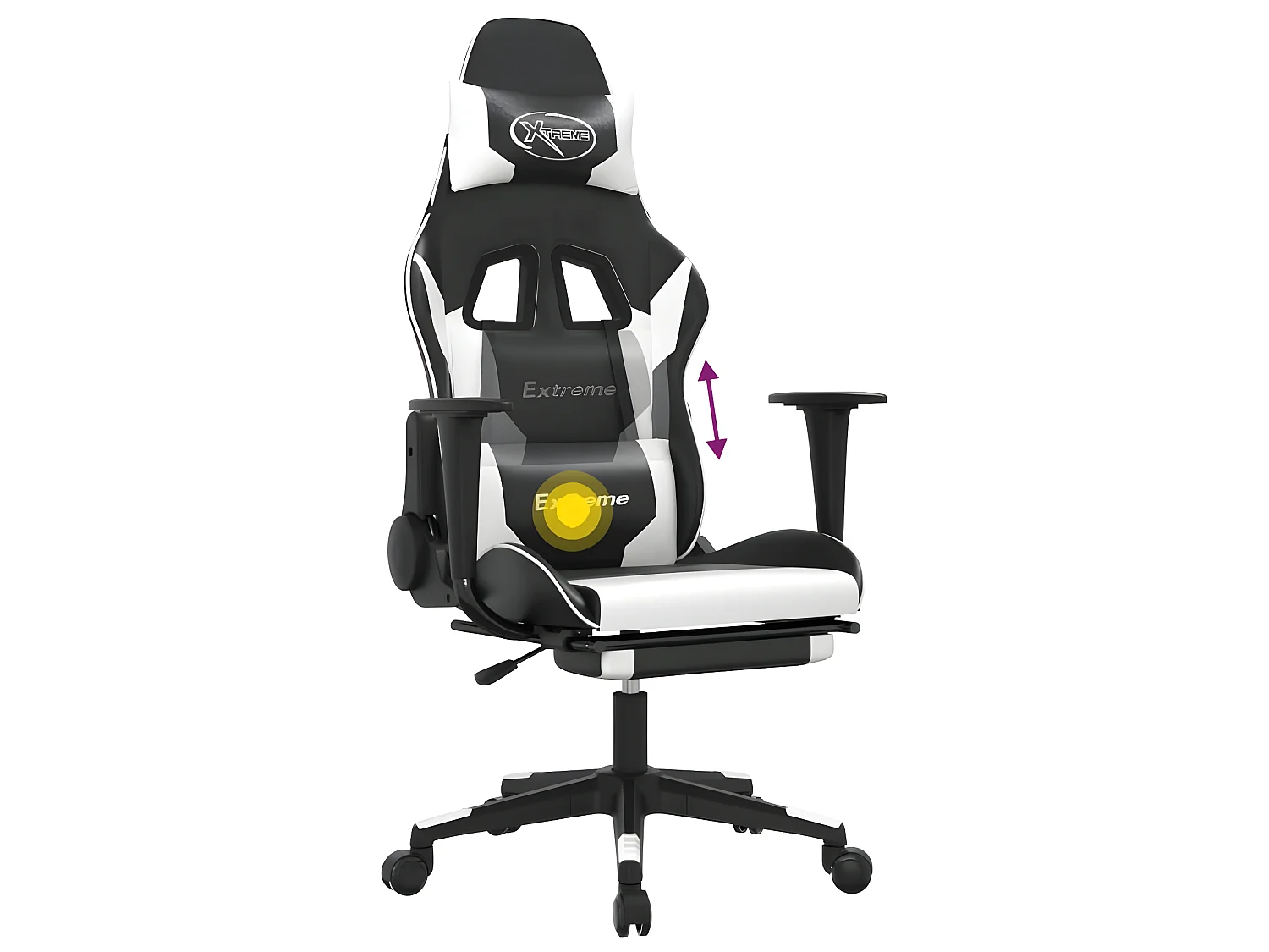 Chaise de jeu de massage et repose-pied Noir blanc Similicuir