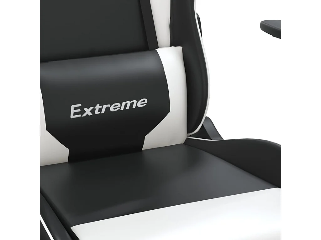 Sedia Gaming Massaggiante Poggiapiedi Nero e Bianco Similpelle