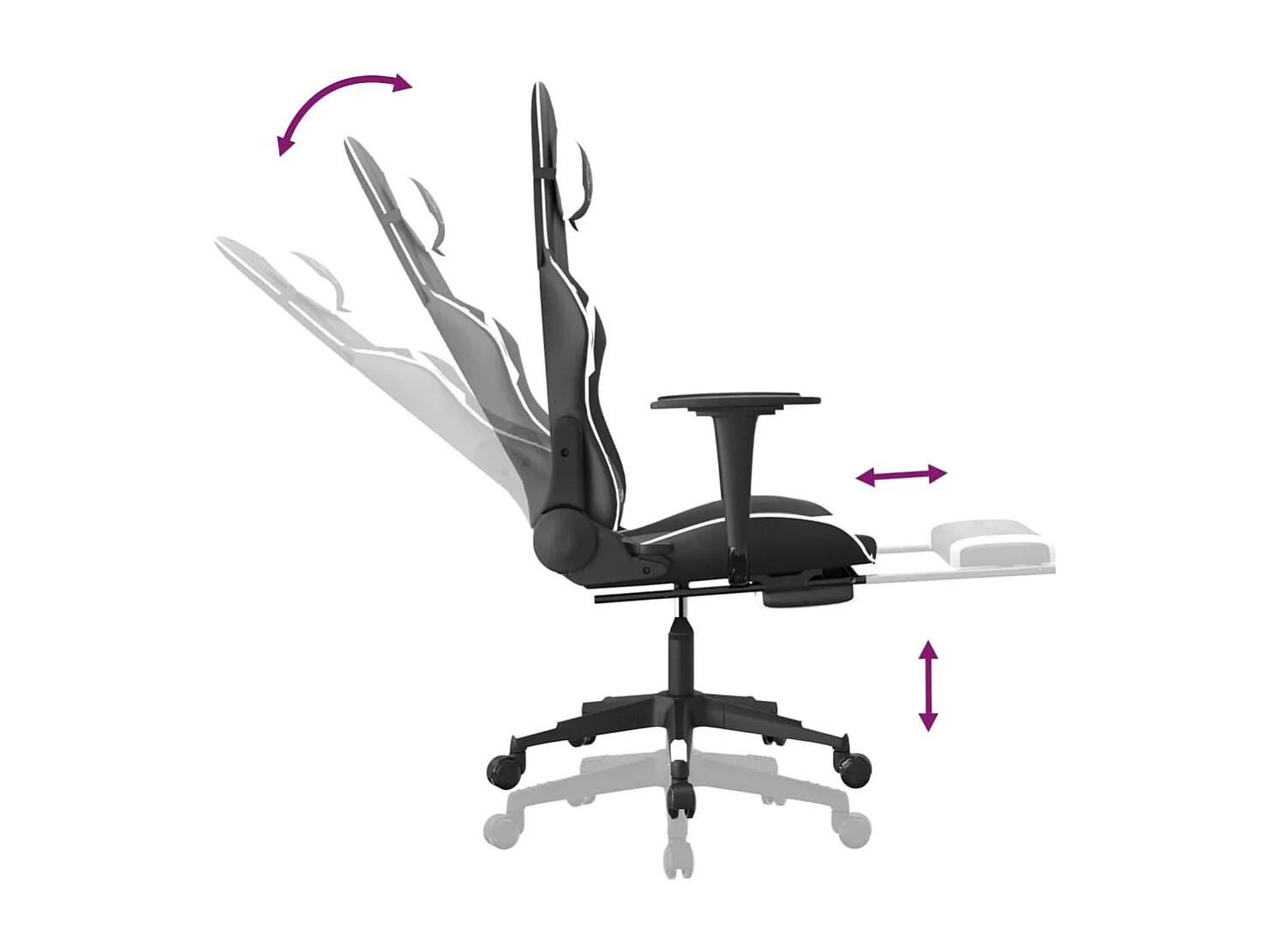 Chaise de jeu de massage et repose-pied Noir blanc Similicuir