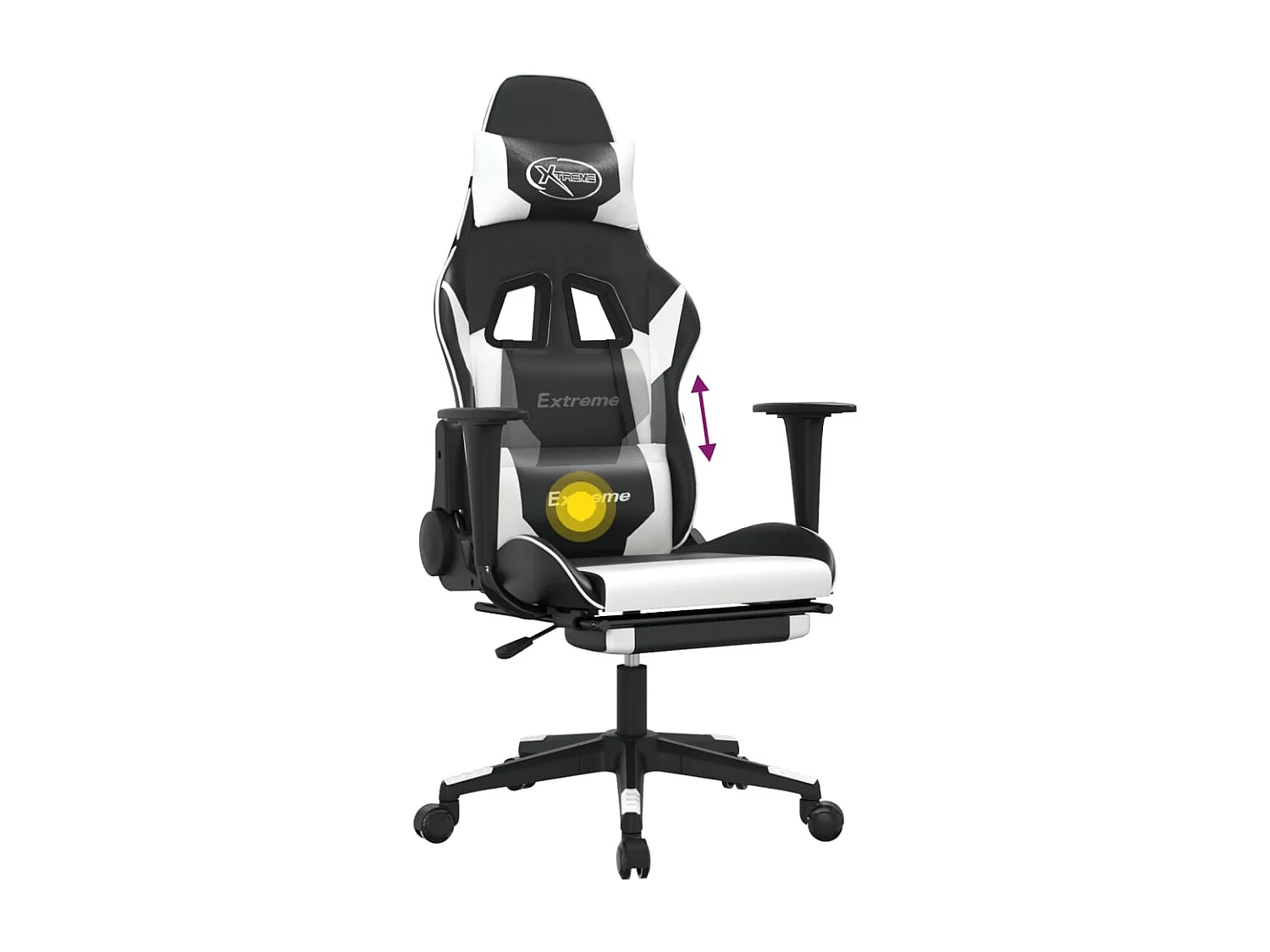 Chaise de jeu de massage et repose-pied Noir blanc Similicuir