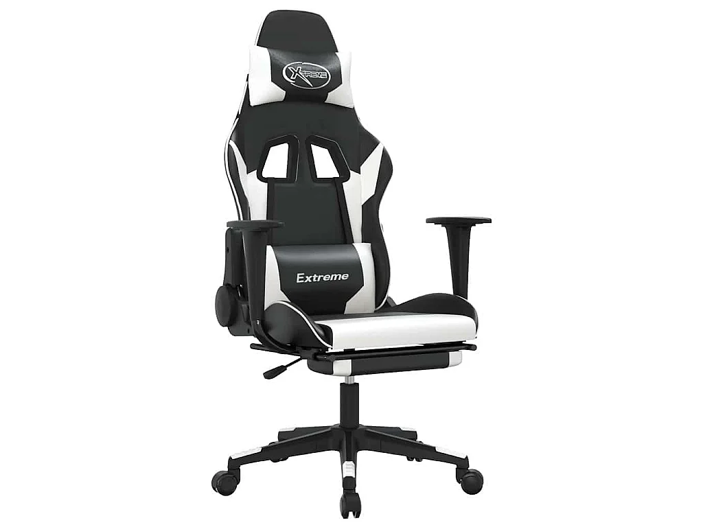 Chaise de jeu de massage et repose-pied Noir blanc Similicuir