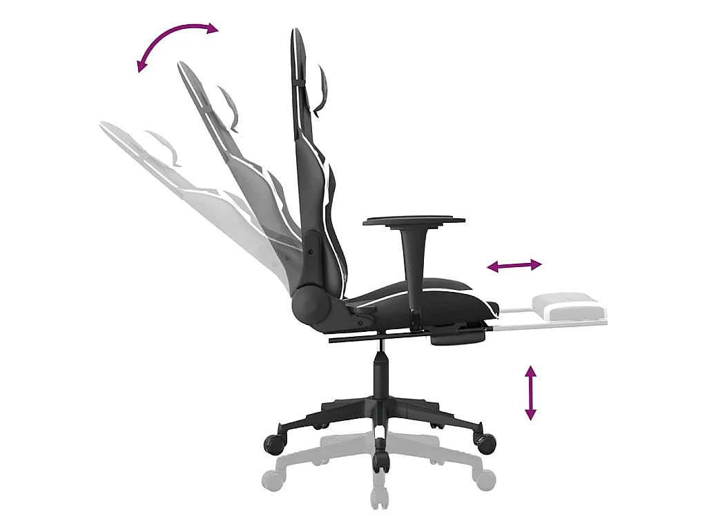 Chaise de jeu de massage et repose-pied Noir blanc Similicuir