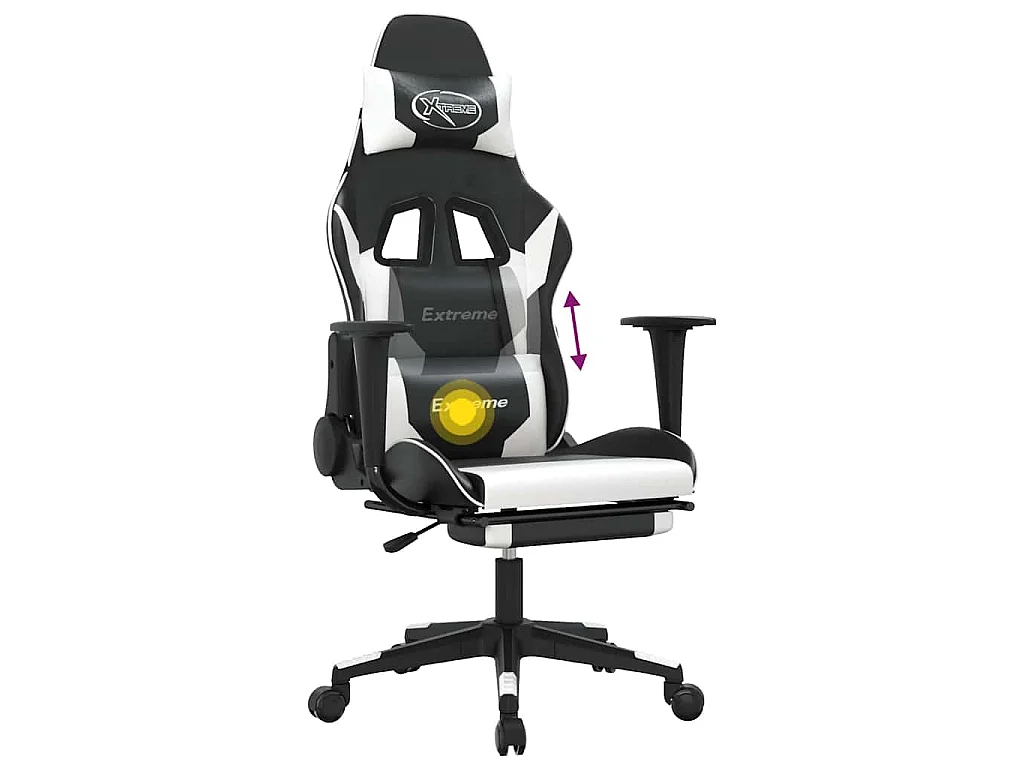 Chaise de jeu de massage et repose-pied Noir blanc Similicuir