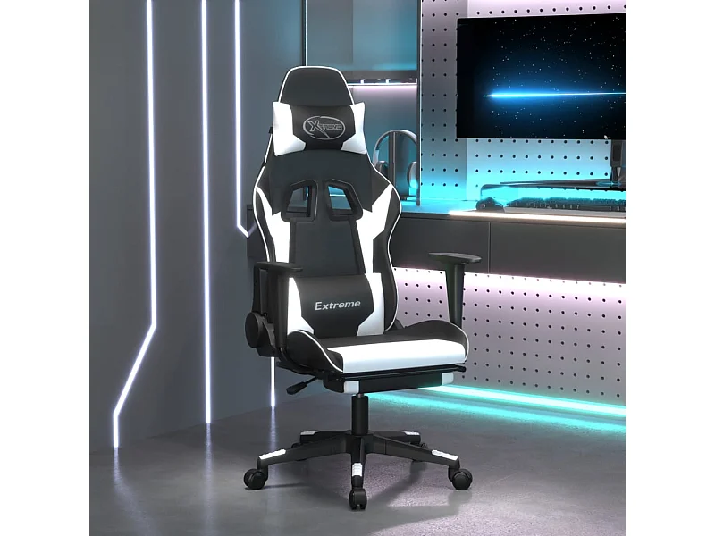 Gaming-Stuhl mit Massage & Fußstütze Schwarz & Weiß Kunstleder