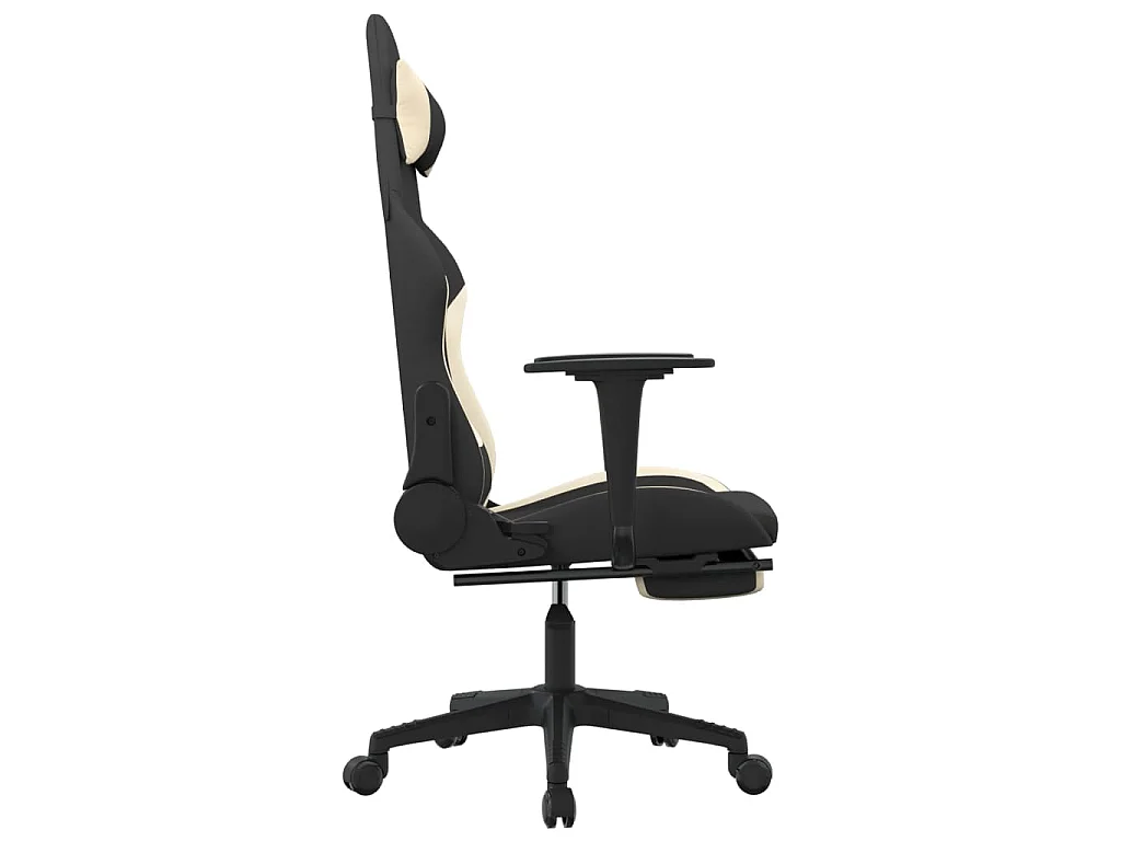 Silla gaming con reposapiés tela crema y negro