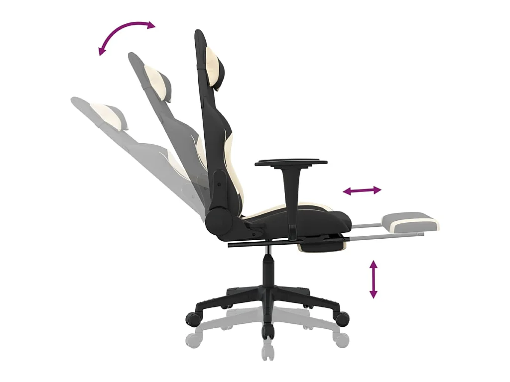 Silla gaming con reposapiés tela crema y negro