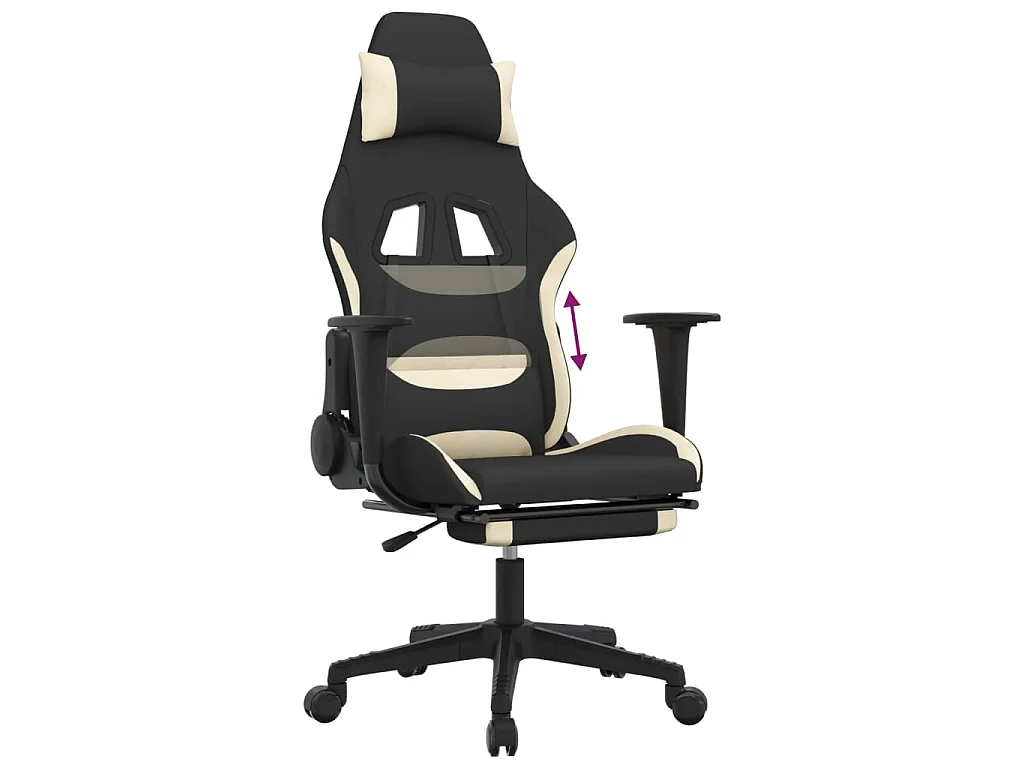 Silla gaming con reposapiés tela crema y negro