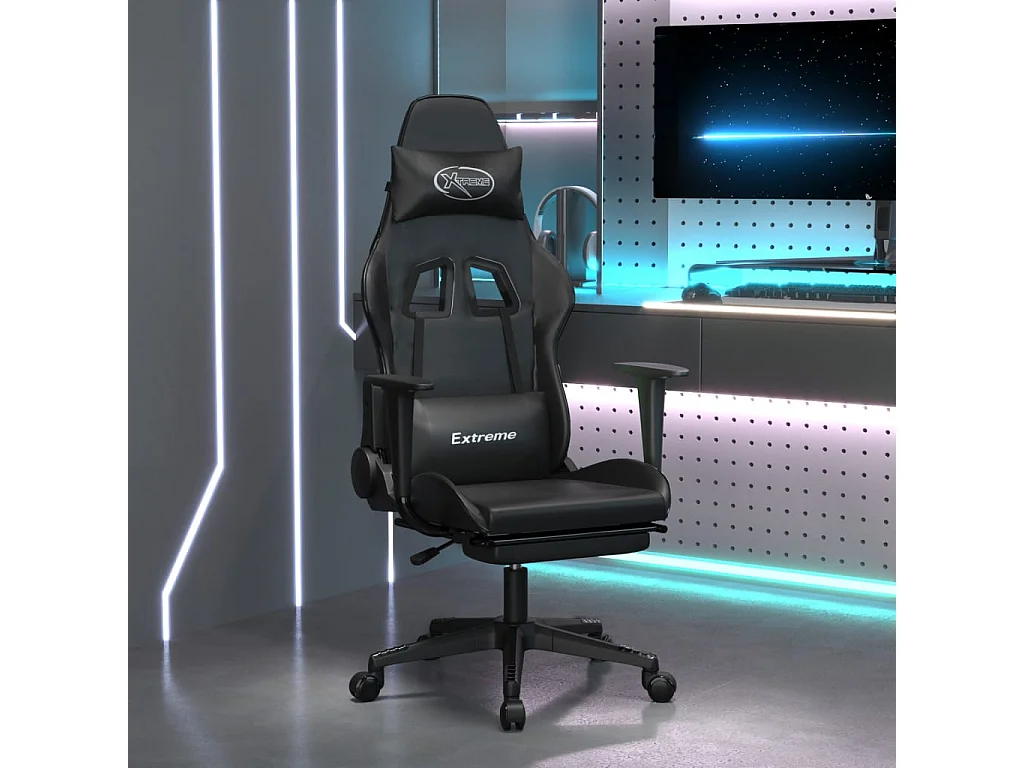 Chaise de jeu avec repose-pied Noir Similicuir