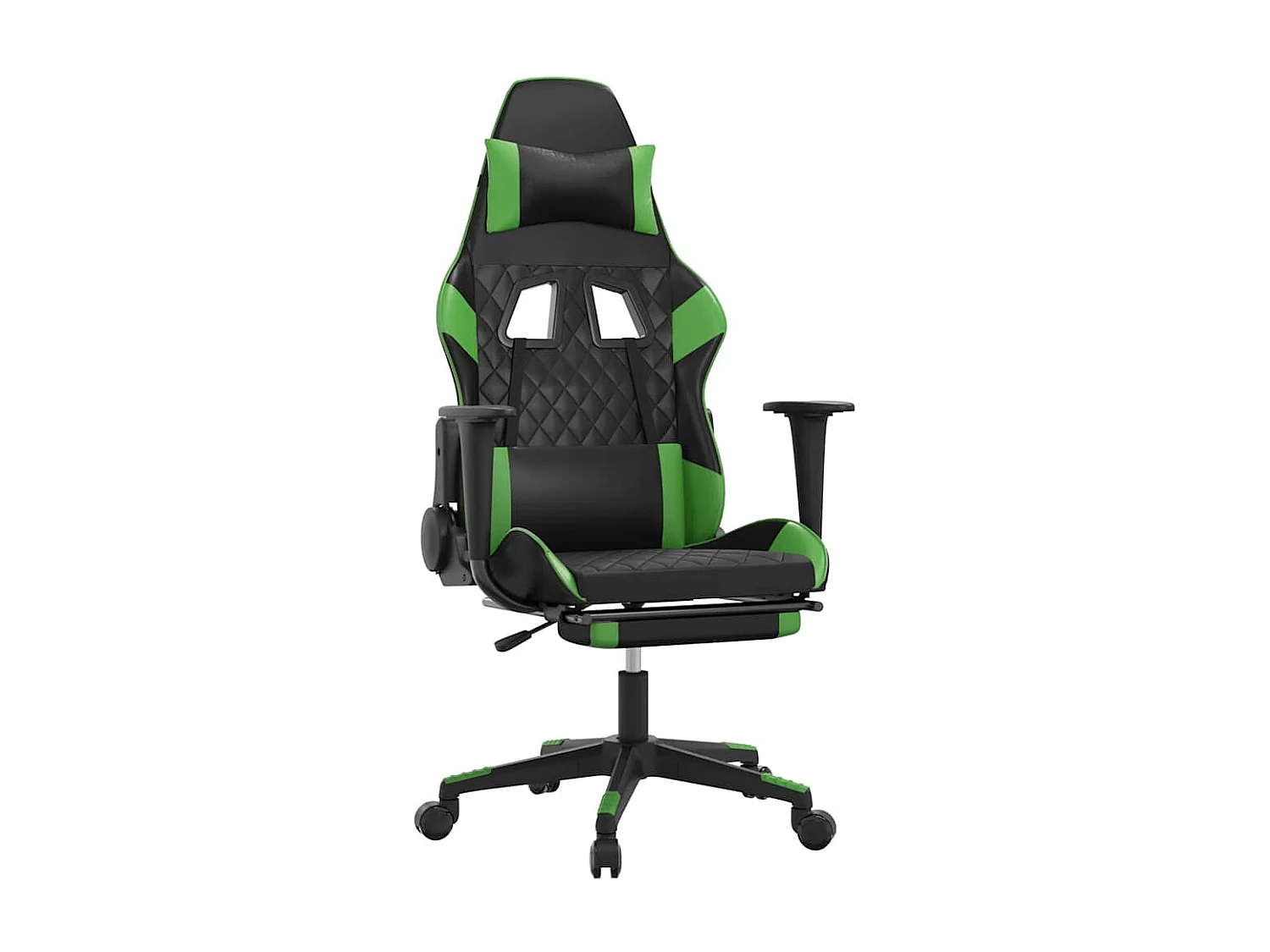 Cadeira gaming massagens c/ apoio pés couro artif. preto/verde