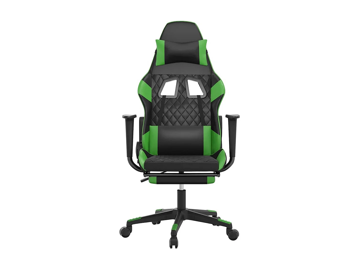 Cadeira gaming massagens c/ apoio pés couro artif. preto/verde