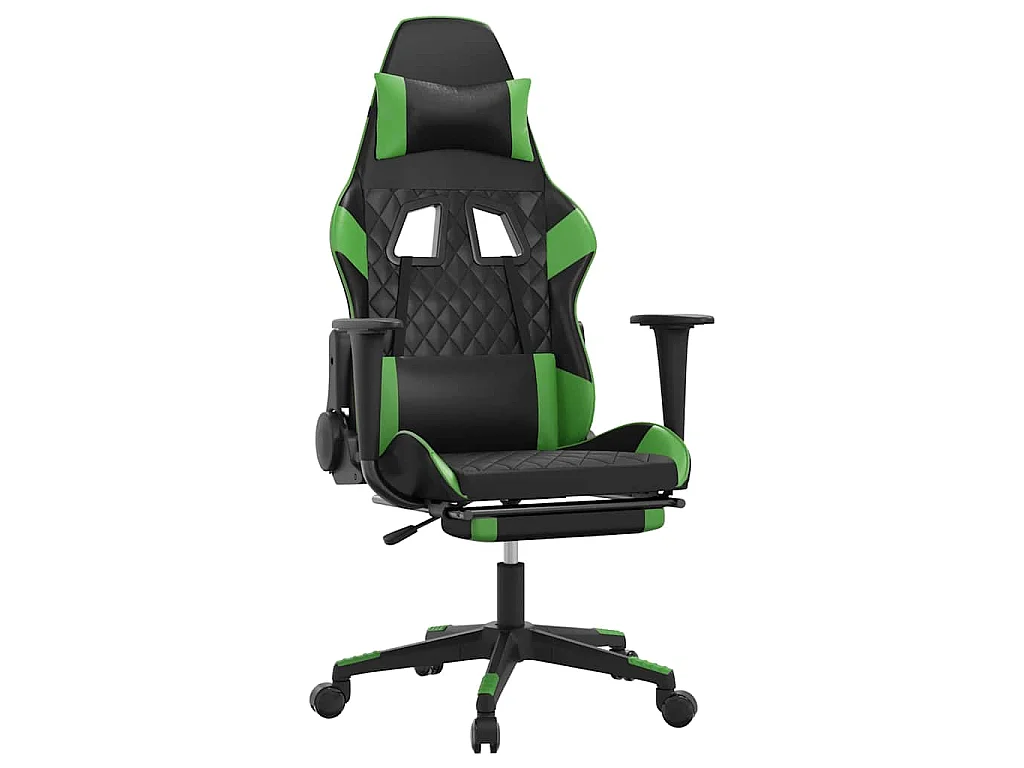 Chaise de jeu de massage avec repose-pied Noir&Vert Similicuir