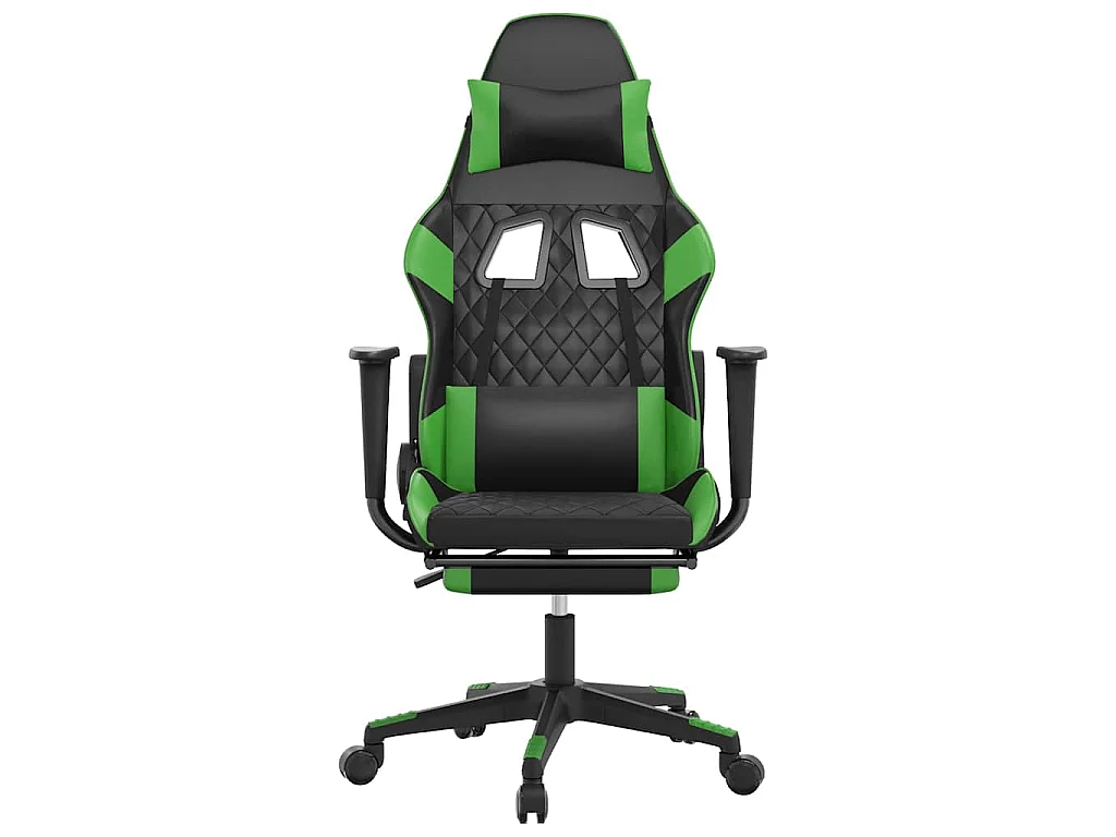 Chaise de jeu de massage avec repose-pied Noir&Vert Similicuir