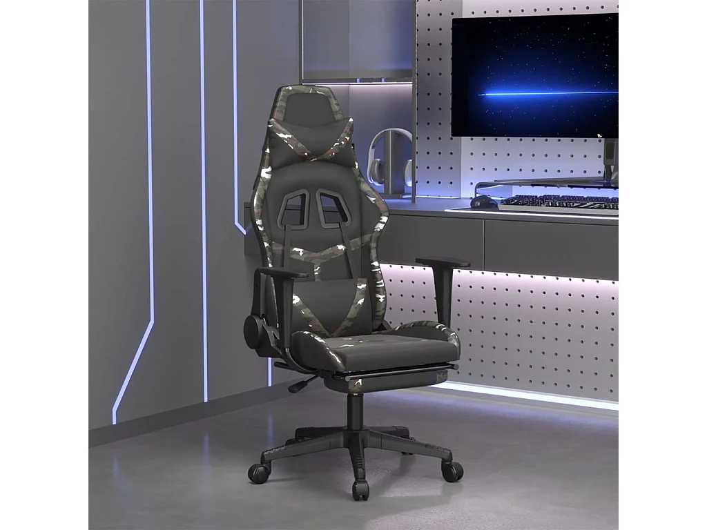 Chaise de jeu avec repose-pied Noir et camouflage Similicuir